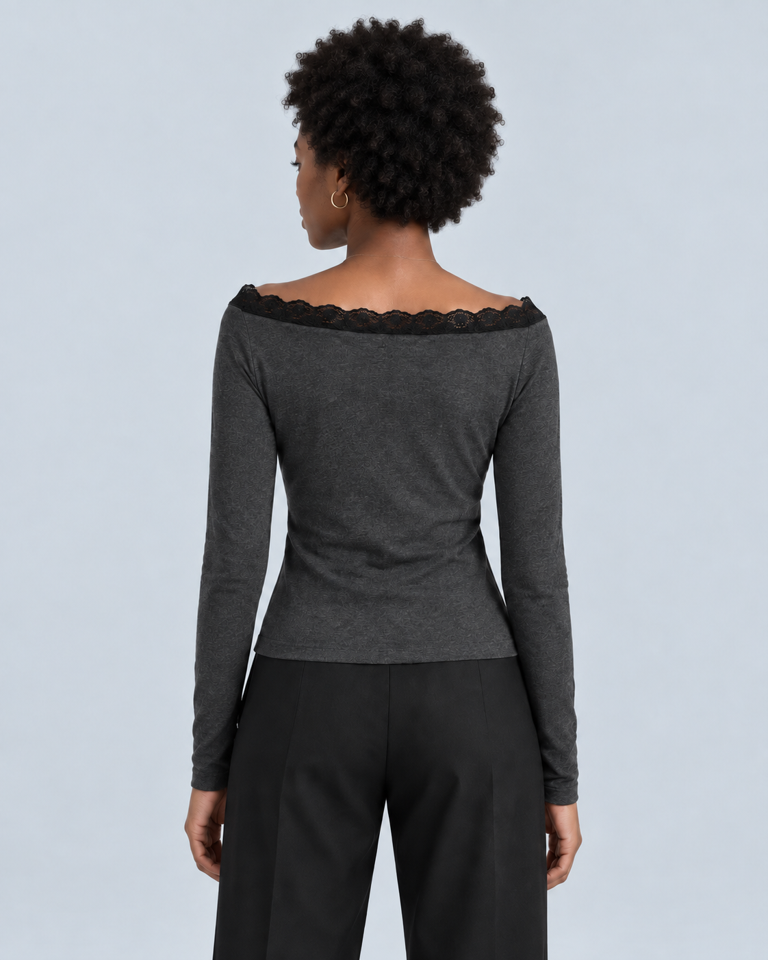 RIFF — Long-sleeved top with lace trim — back view