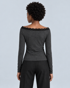 RIFF — Long-sleeved top with lace trim — back view