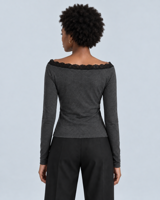 RIFF — Long-sleeved top with lace trim — back view