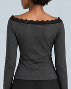 RIFF — Long-sleeved top with lace trim — back view