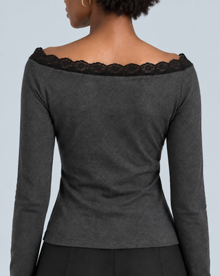 RIFF — Long-sleeved top with lace trim — back view