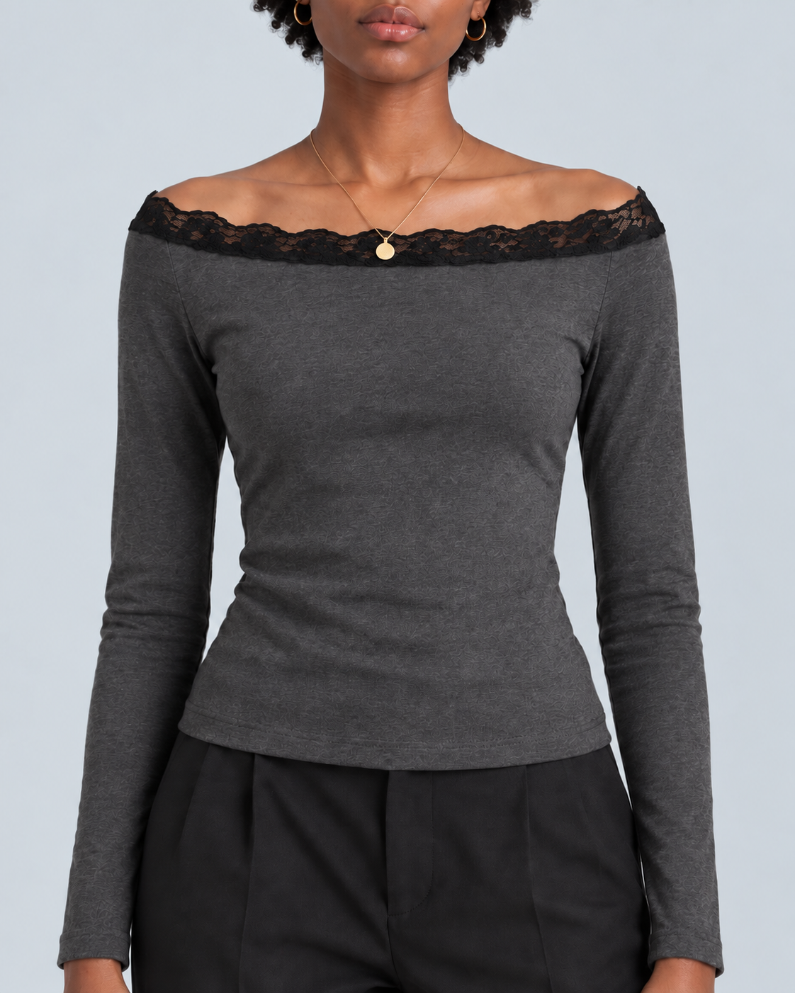 RIFF — Long-sleeved top with lace trim — front view