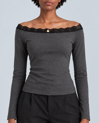 RIFF — Long-sleeved top with lace trim — front view