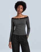 RIFF — Long-sleeved top with lace trim — front view