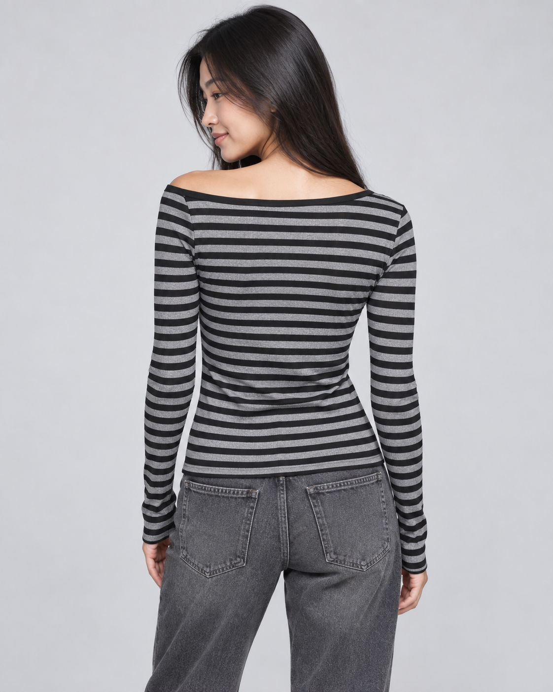 RIOT — Striped off-shoulder top — back view