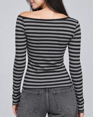 RIOT — Striped off-shoulder top — back view
