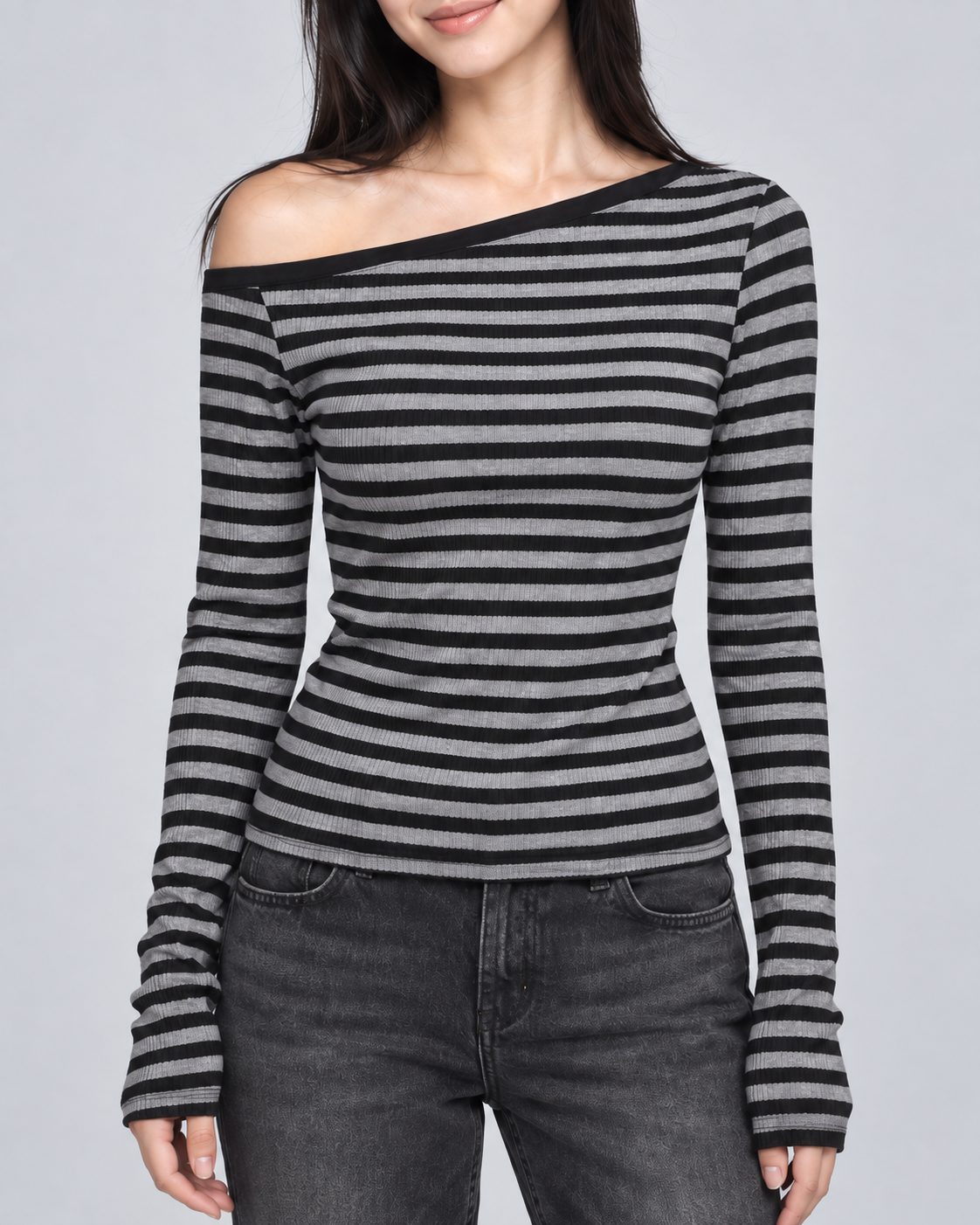 RIOT — Striped off-shoulder top — front view