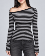 RIOT — Striped off-shoulder top — front view