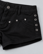 RIVET — Studded denim shorts