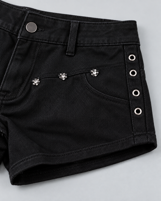 RIVET — Studded denim shorts