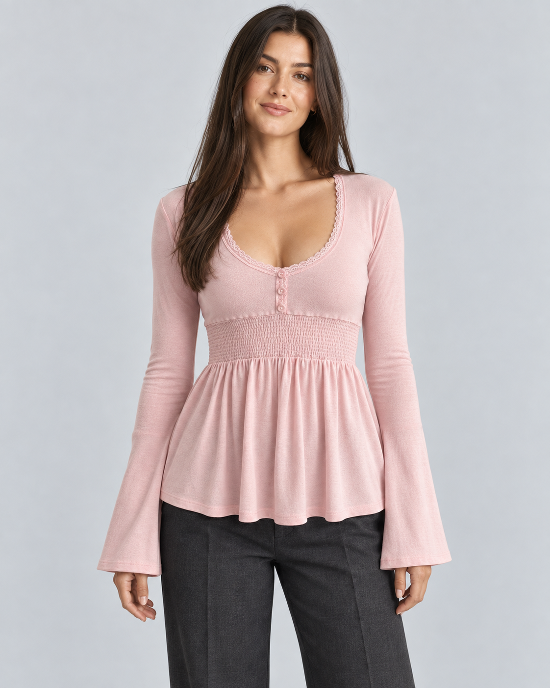 ROMA — Buttoned top with lace trim — front view