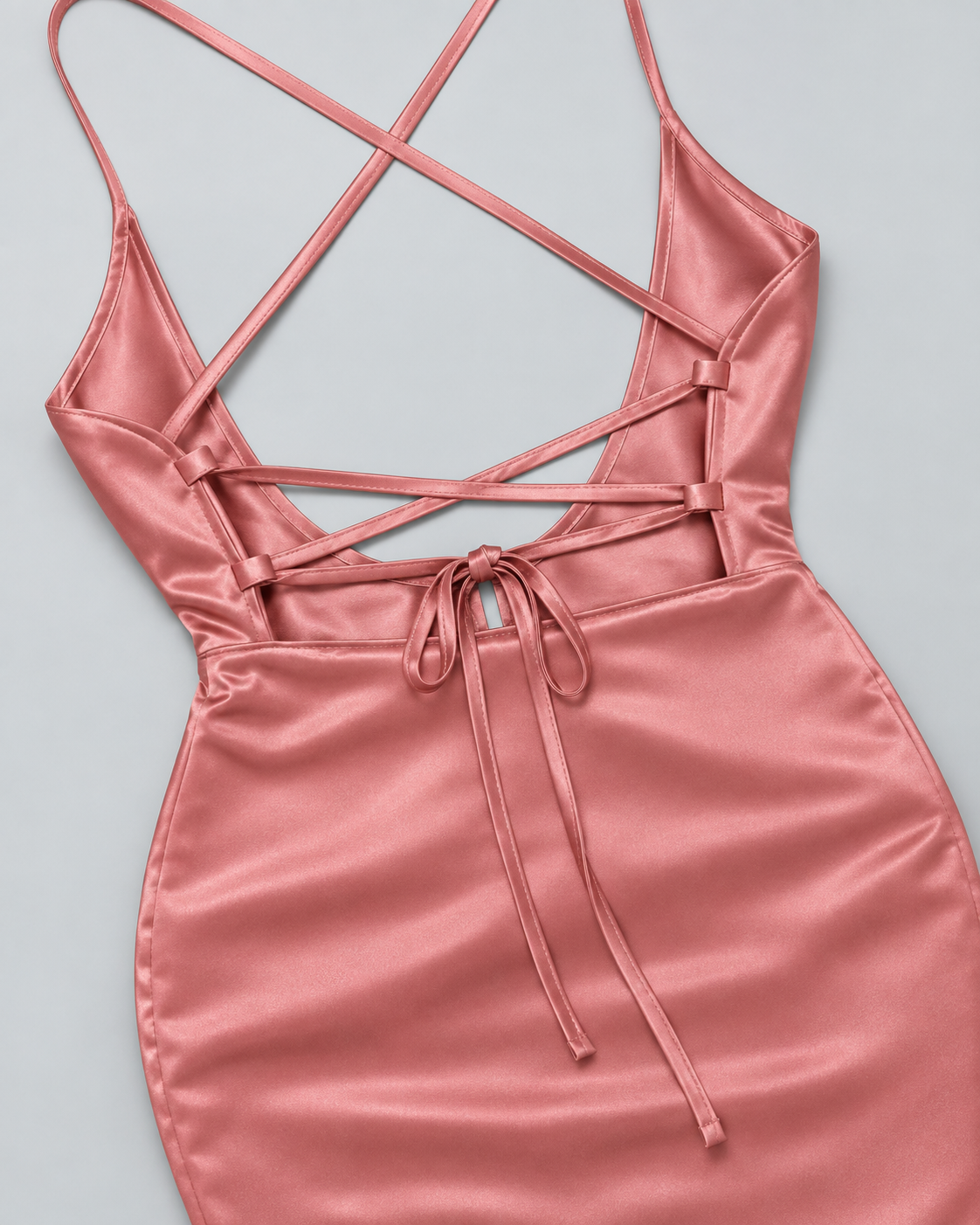 ROSA — Satin-look midi dress with lace-up back