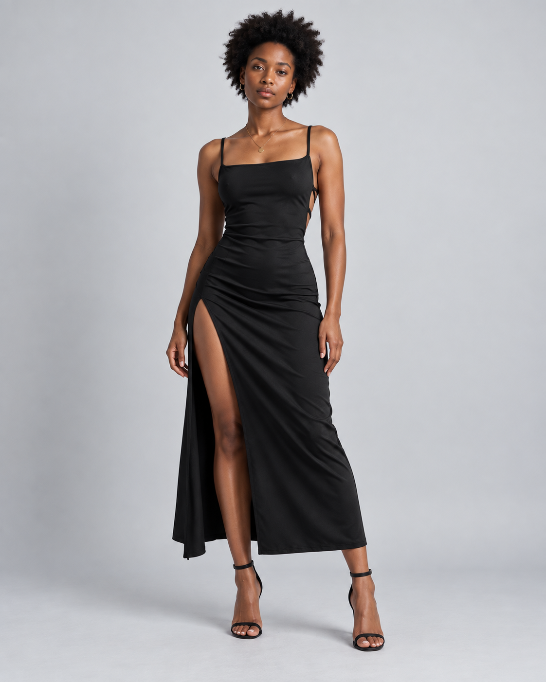 RUBIS — Strappy maxi dress with slit — front view