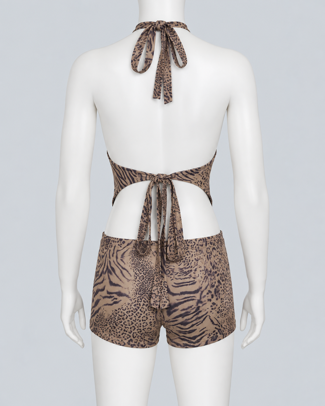 SAVANE — Leopard halter top and shorts set — back view