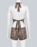 SAVANE — Leopard halter top and shorts set — back view
