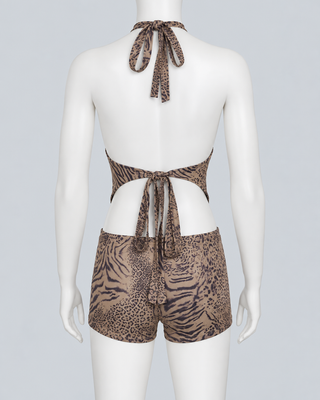 SAVANE — Leopard halter top and shorts set — back view