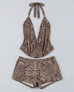 SAVANE — Leopard halter top and shorts set — front view