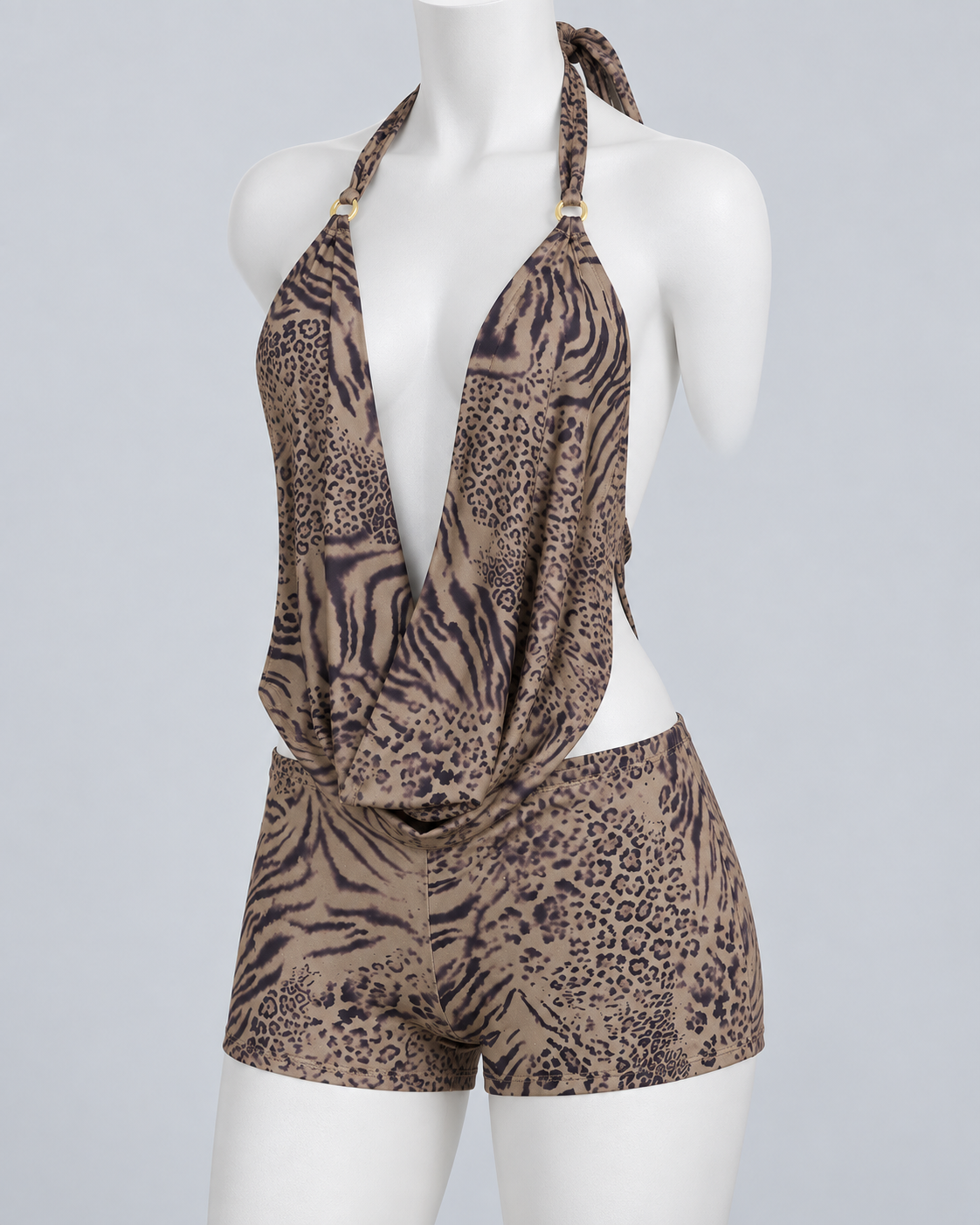 SAVANE — Leopard halter top and shorts set