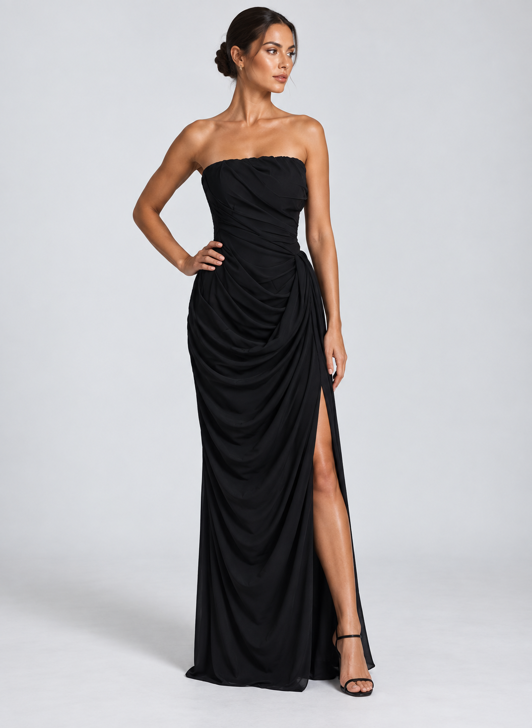 SCENE — Draped strapless maxi dress
