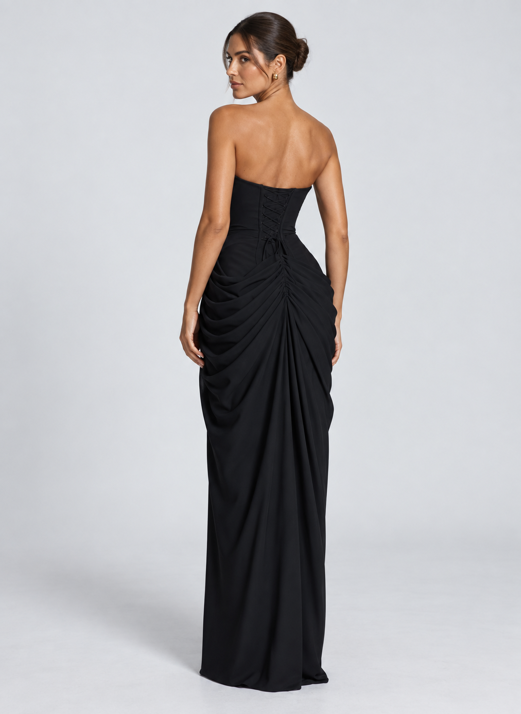 SCENE — Draped strapless maxi dress — back view