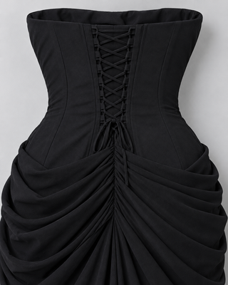 SCENE — Draped strapless maxi dress