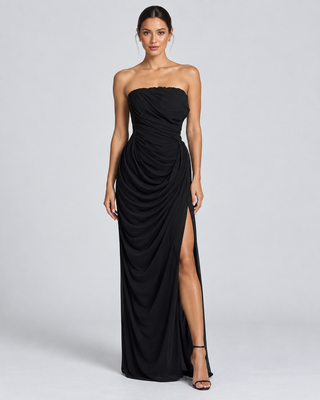 SCENE — Draped strapless maxi dress — front view