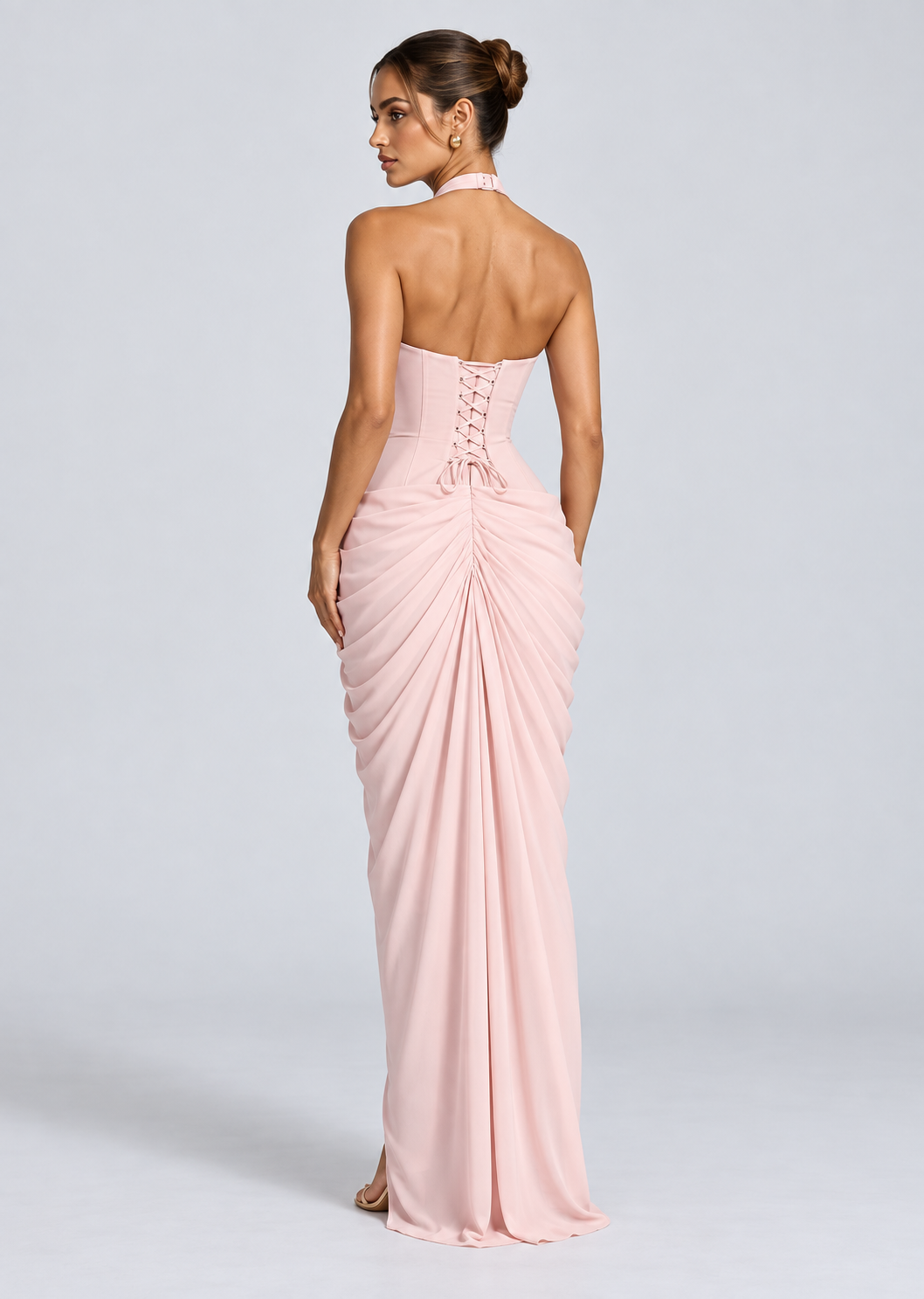 SCENE — Draped open-back maxi dress — back view