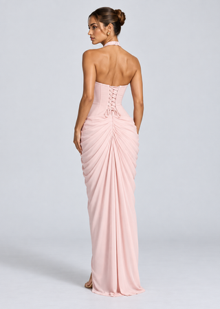 SCENE — Draped open-back maxi dress — back view