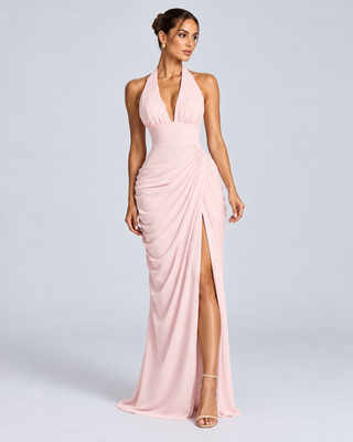 SCENE — Draped open-back maxi dress — front view