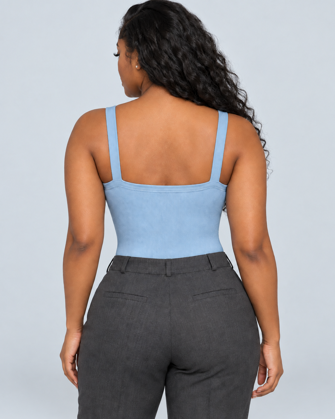 SECOND — Ribbed bodysuit with wide straps — back view