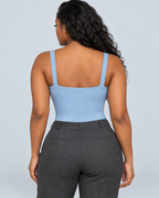 SECOND — Ribbed bodysuit with wide straps — back view