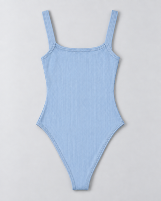 SECOND — Ribbed bodysuit with wide straps — back view