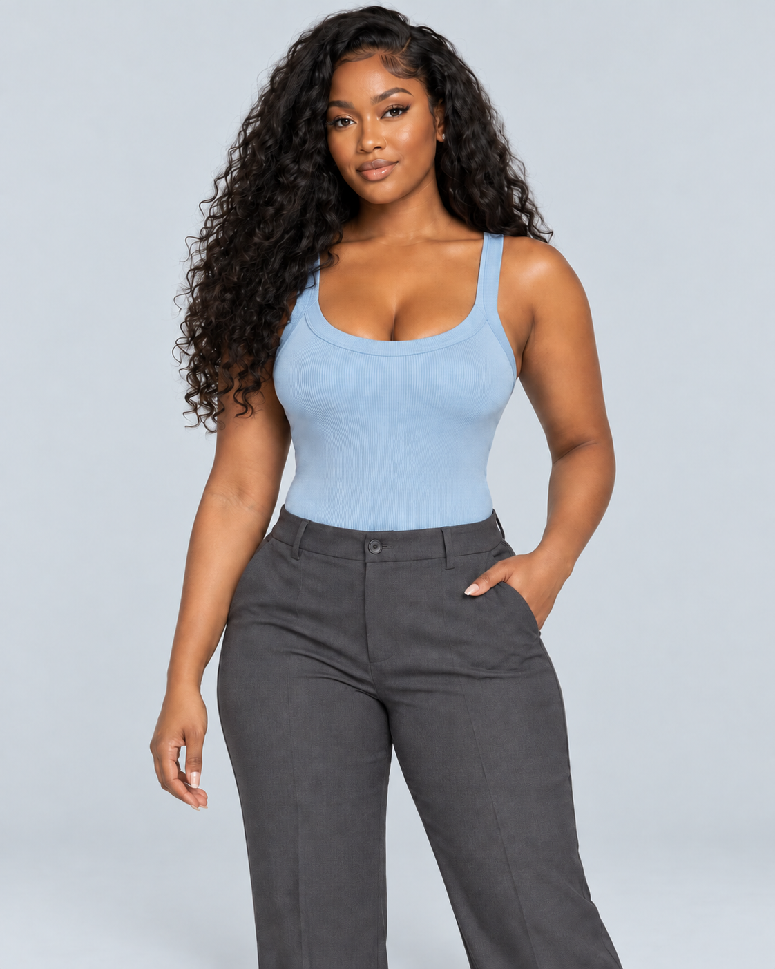 SECOND — Ribbed bodysuit with wide straps — front view