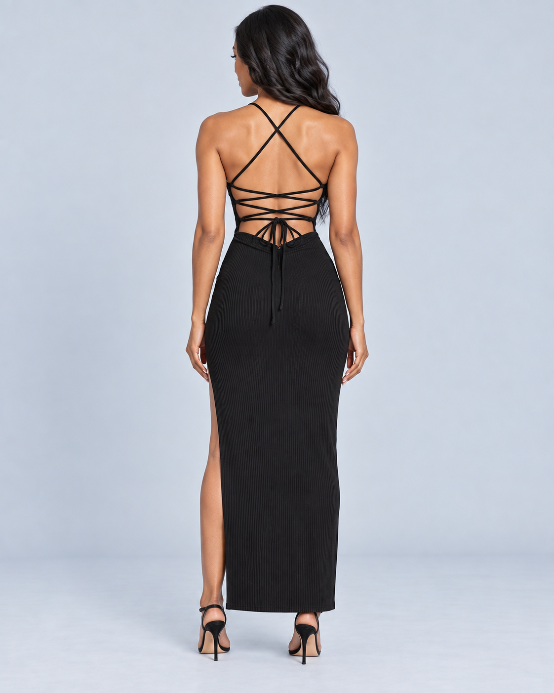 SENS — Strappy maxi dress with slit — back view