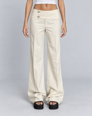 SIENNA — Wide-leg button-tab trousers — front view