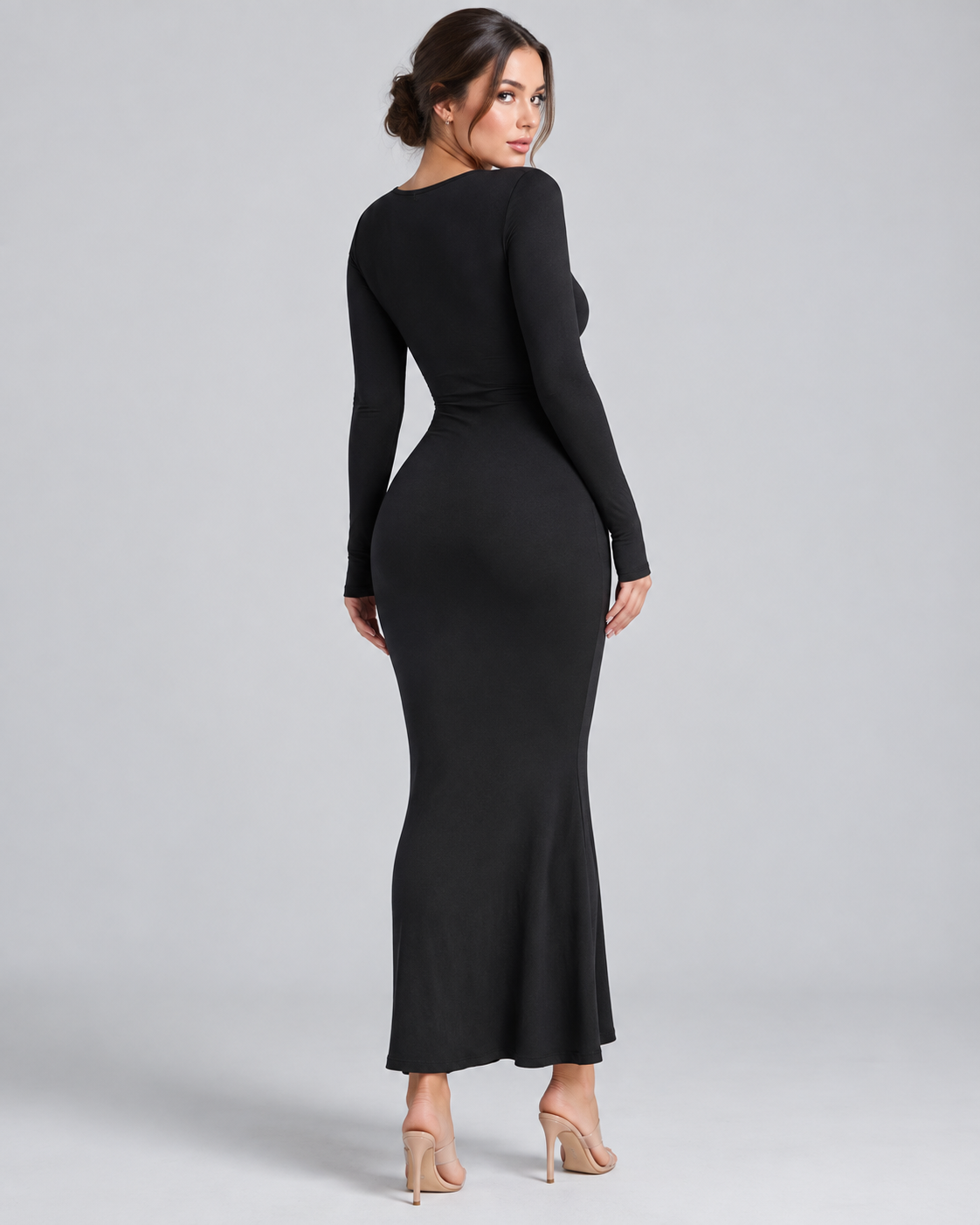 SILHOUETTE — Fitted long-sleeve maxi dress — back view