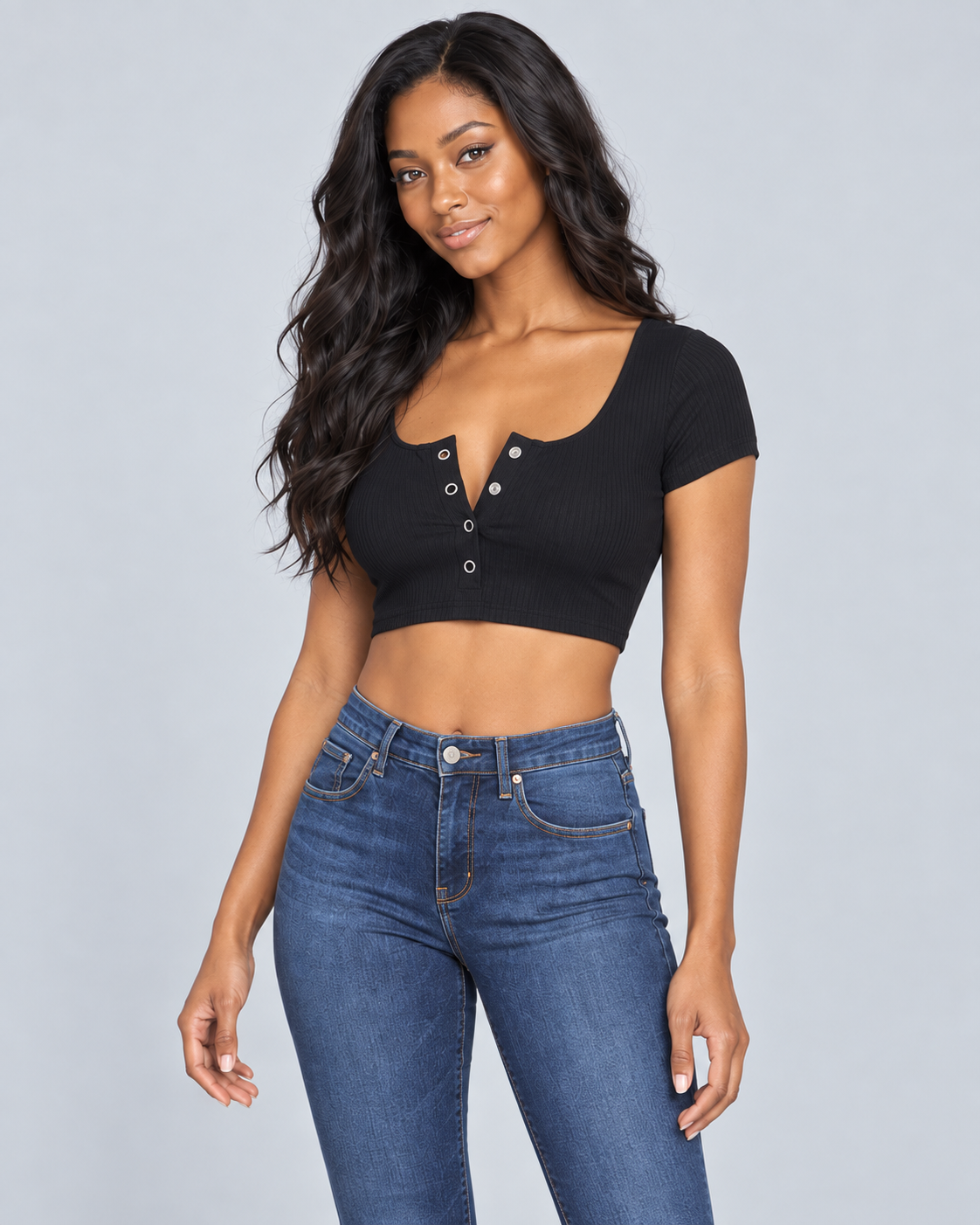 SNAP — Button-front crop top — front view
