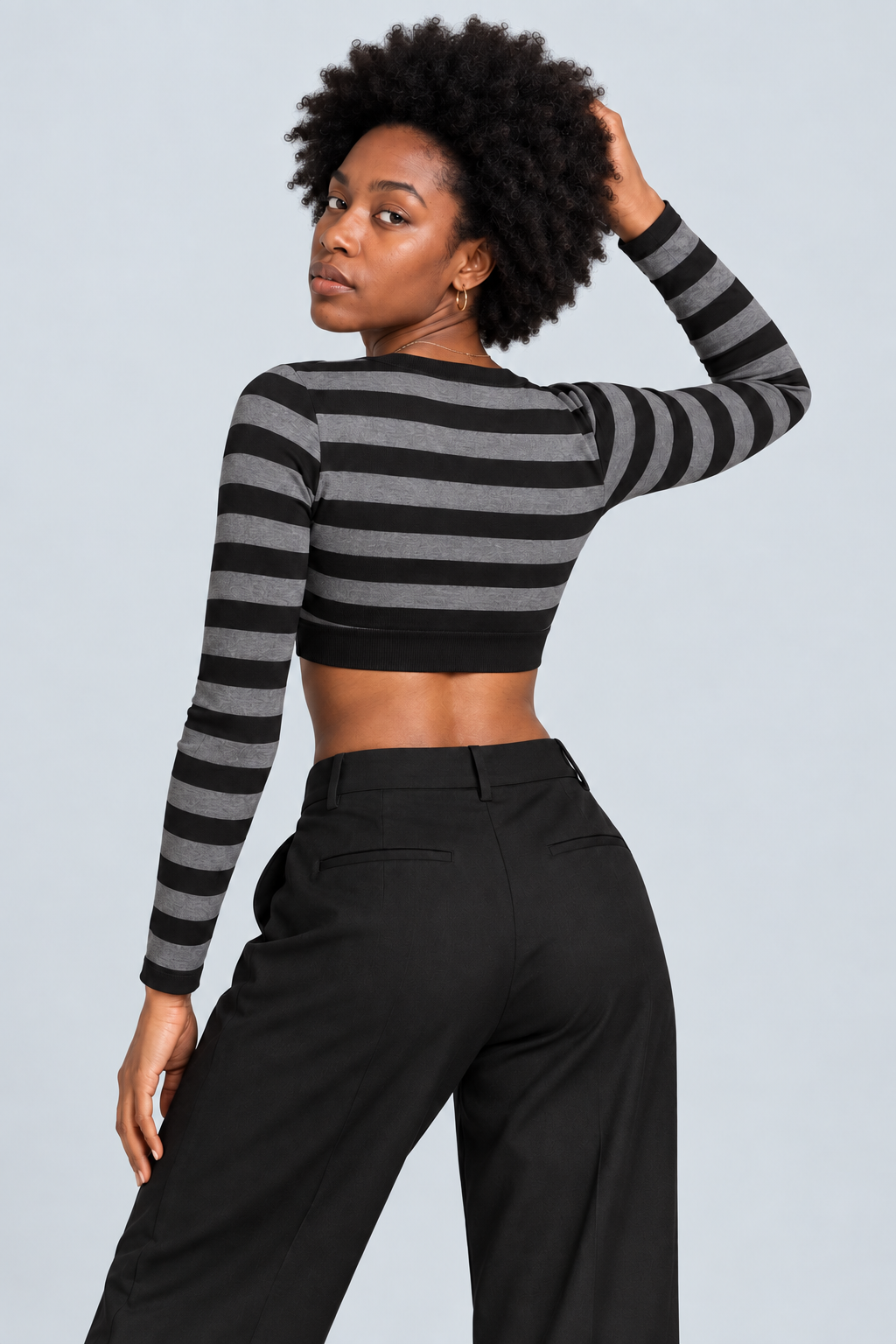 STATIC — Striped button-front crop top — back view