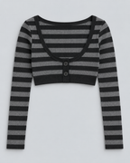 STATIC — Striped button-front crop top