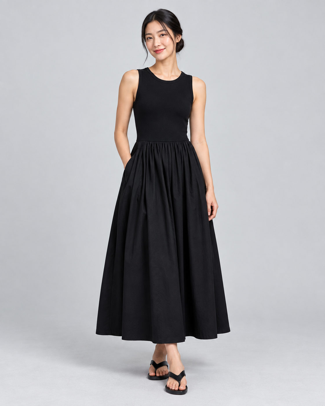 ADELE — Flared midi dress with pockets — front view