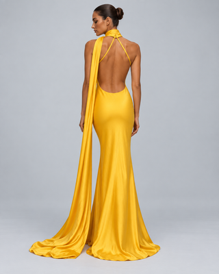 AURA — Satin-effect scarf maxi dress — back view