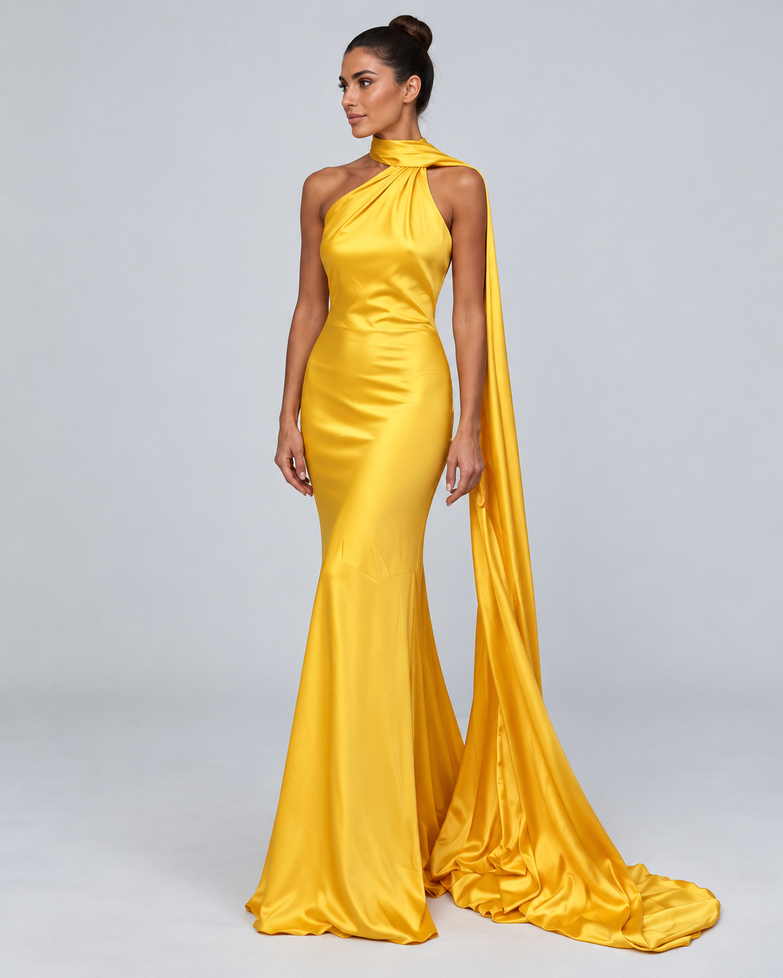 AURA — Satin-effect scarf maxi dress — front view