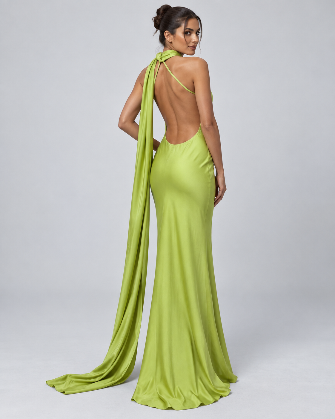 AURA — Satin-effect scarf maxi dress — back view