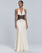 MUSE — Lace-panel halterneck maxi dress — front view