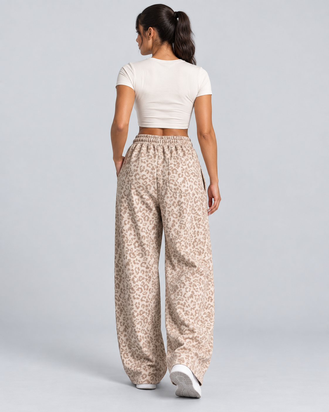WILD — Wide-leg leopard-print trousers — back view