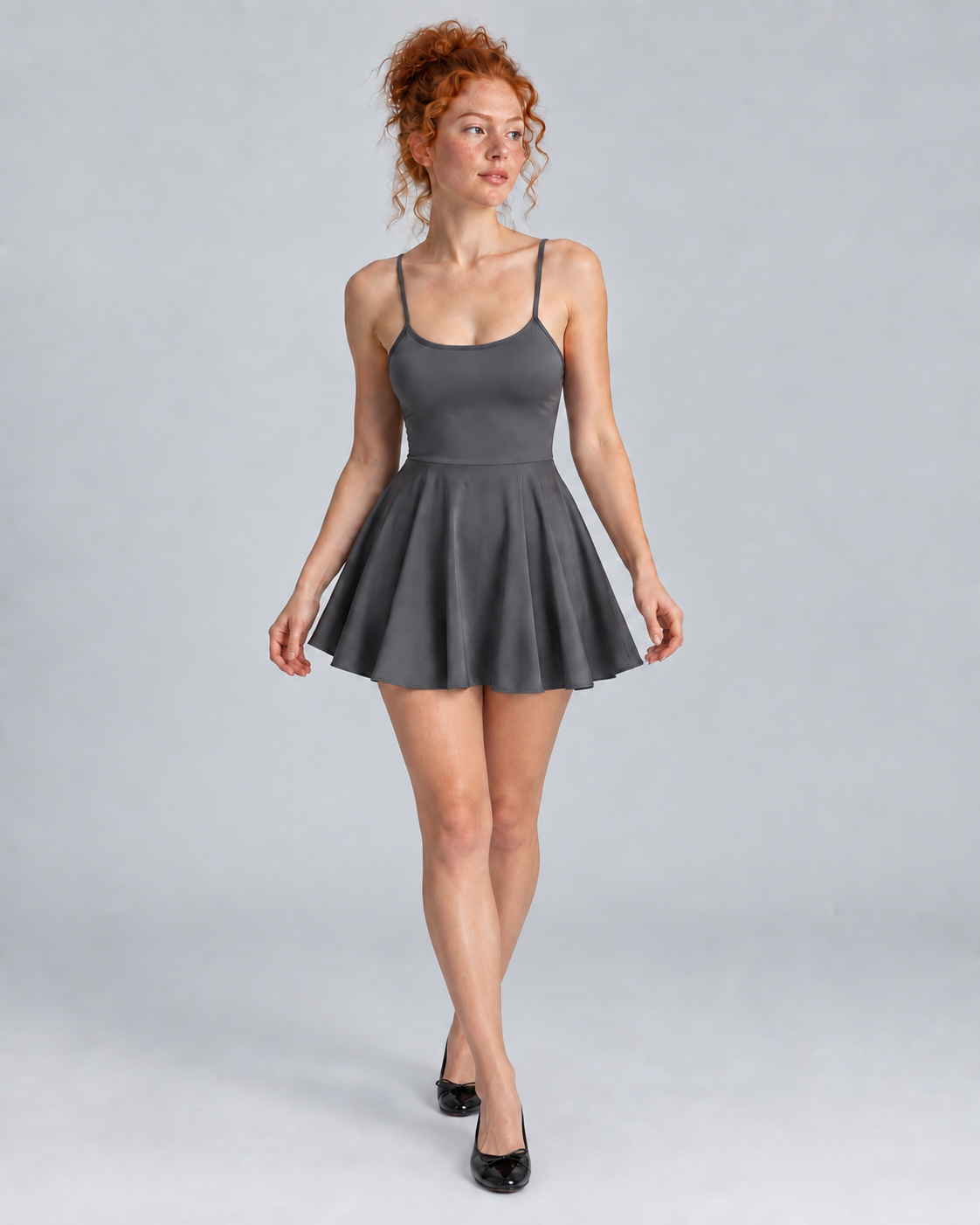 SWING — Flared short chemise with lace trim — front view