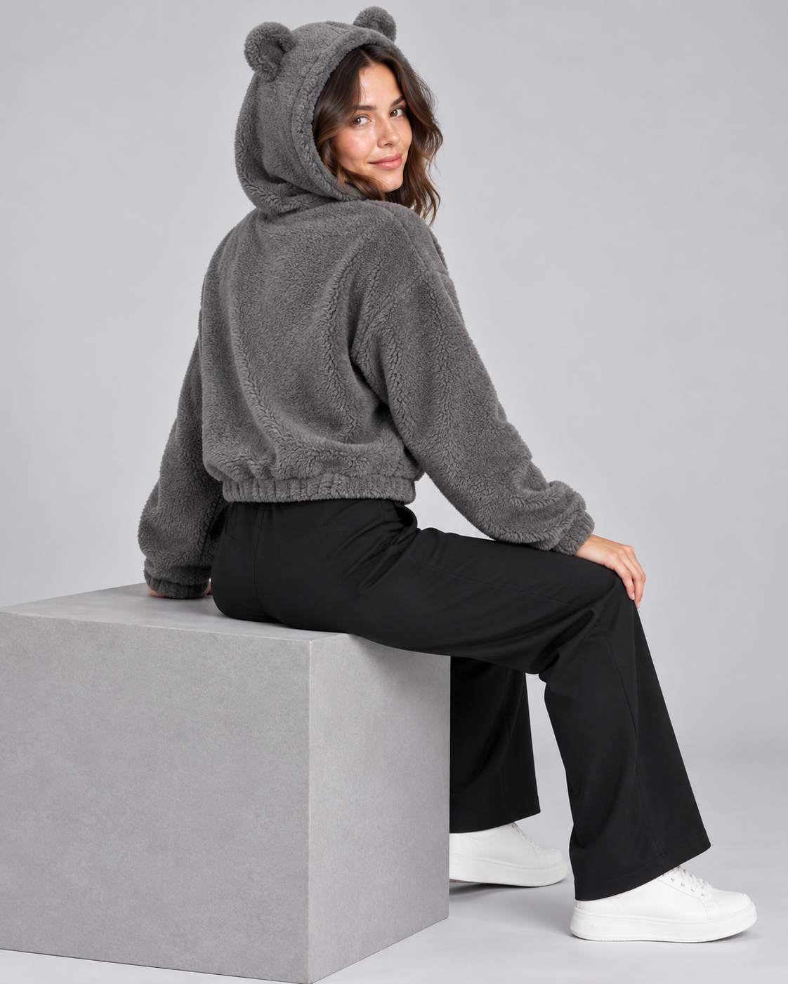 TEDDY — Hoodie with ear details — back view