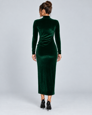 VELVET — Ruched velvet dress — back view