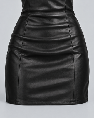 VINYL — Leather-look strapless mini dress