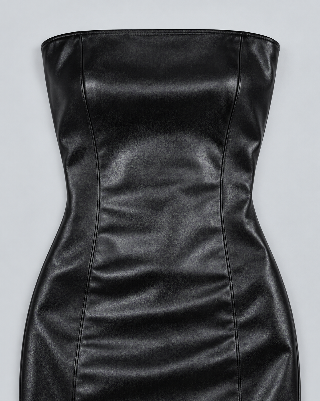 VINYL — Leather-look strapless mini dress